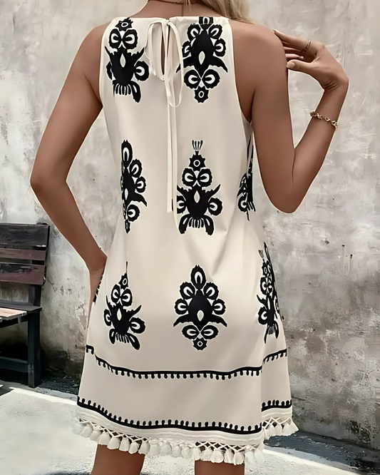 Monochrome Muse Tie-Waist Dress