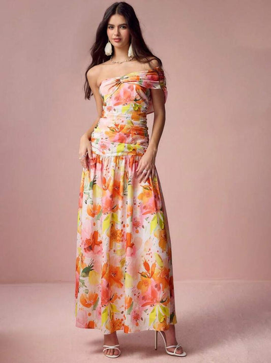 Sunset Bloom Strapless Gown
