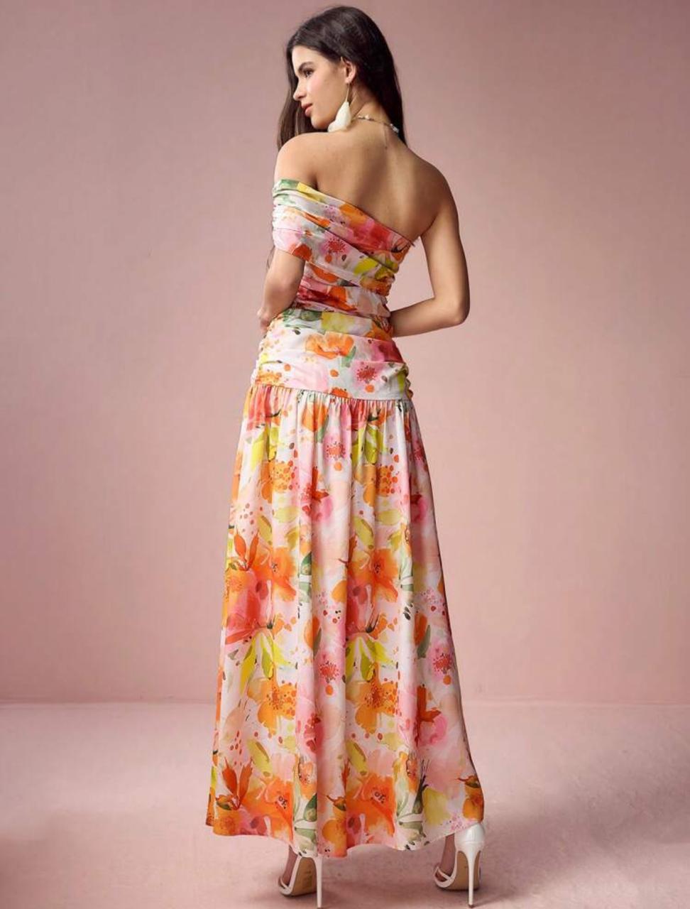 Sunset Bloom Strapless Gown