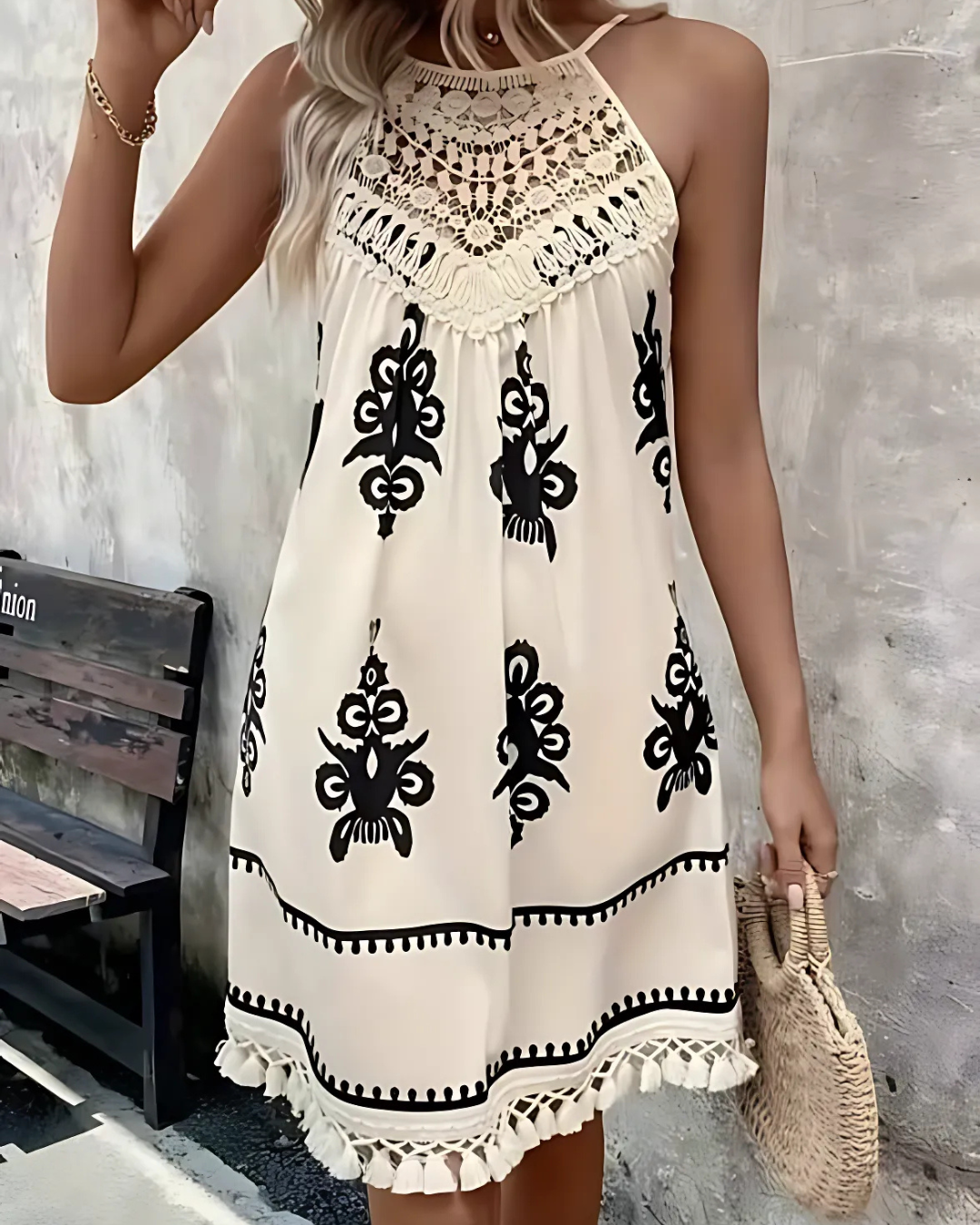 Monochrome Muse Tie-Waist Dress