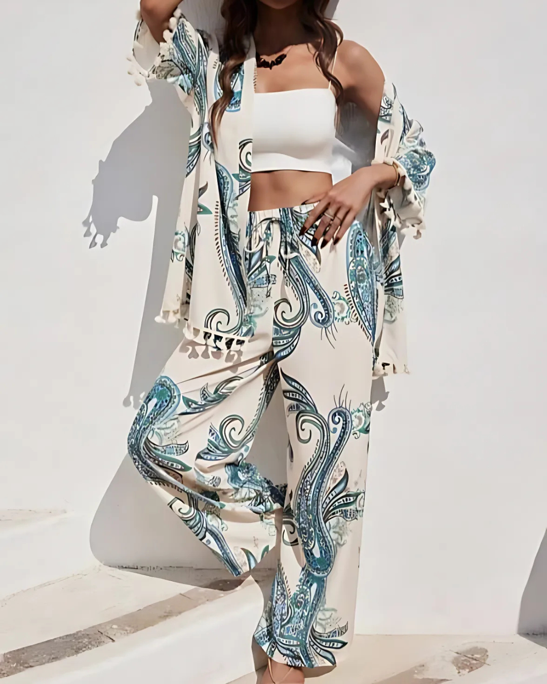 Coastal Paisley Tassel Trim 3-Piece Set