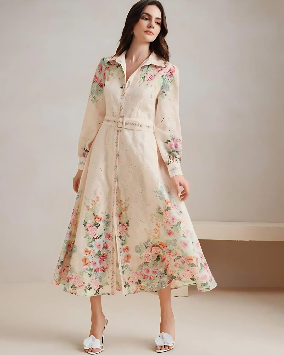 Elegance Floral Embroidered Midi Dress