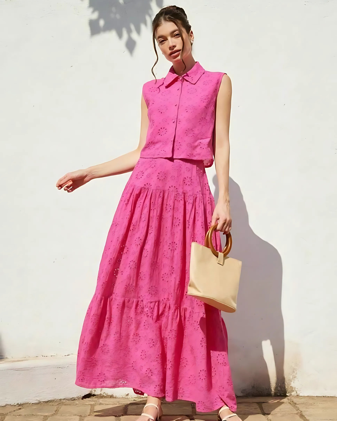 Rosé Bloom Eyelet Co-ord Set