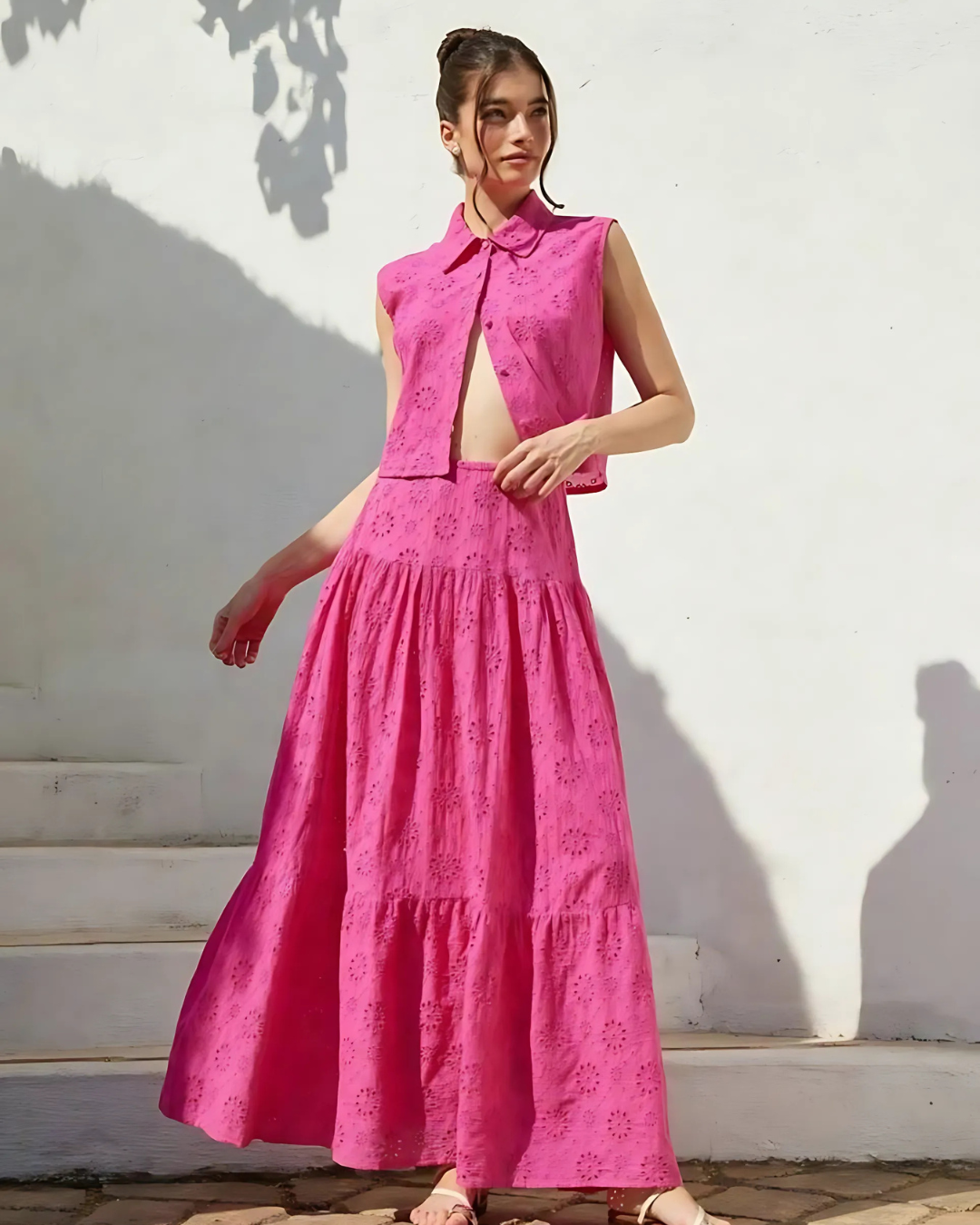 Rosé Bloom Eyelet Co-ord Set