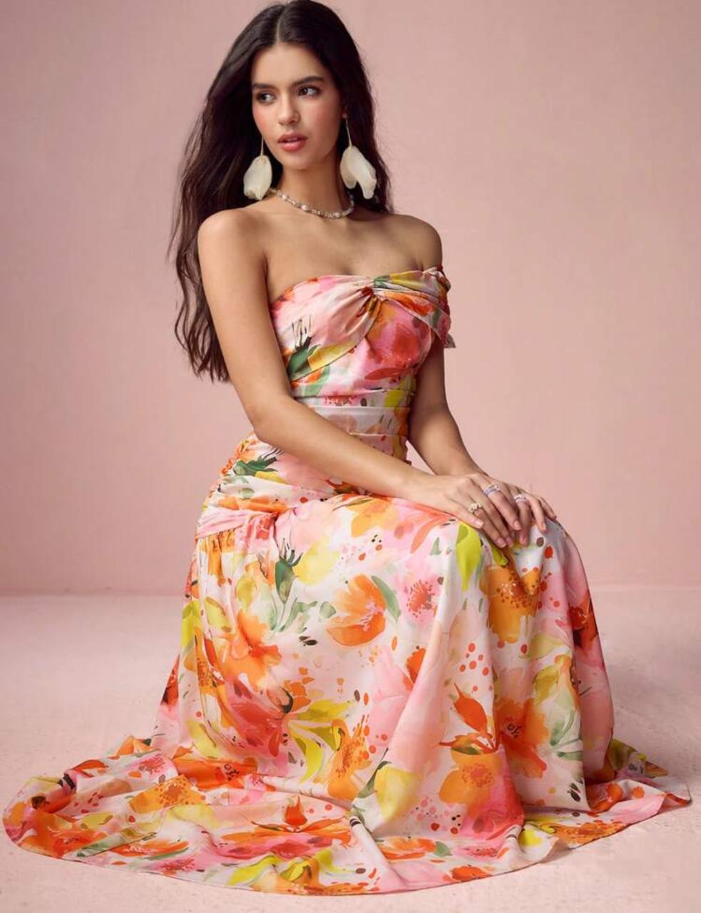 Sunset Bloom Strapless Gown