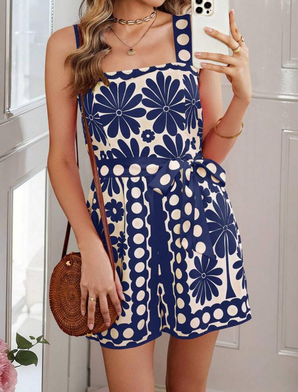 Midnight Bloom Polka Romper