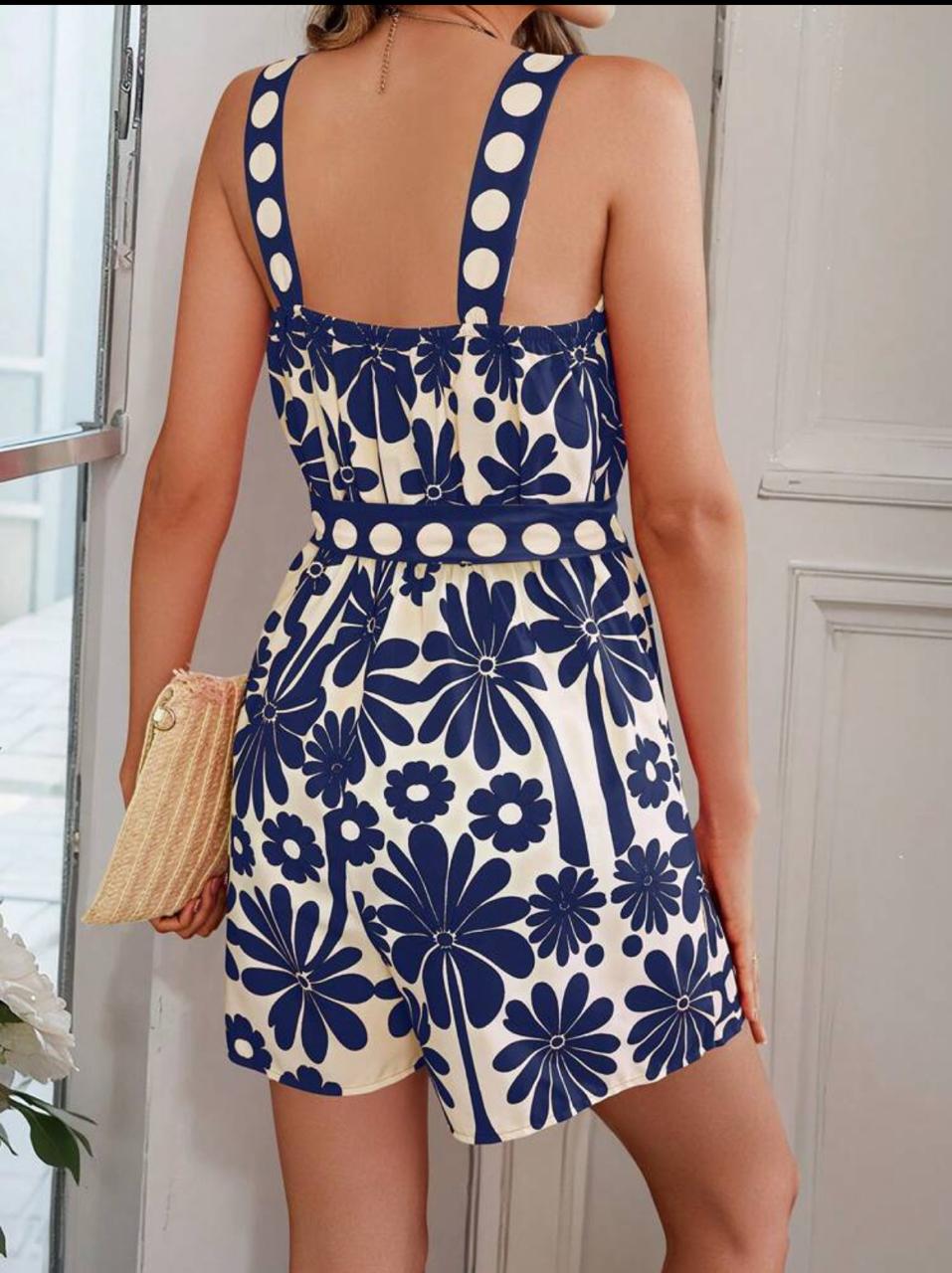 Midnight Bloom Polka Romper