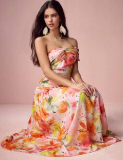 Sunset Bloom Strapless Gown