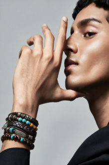 Men’s Multi-Strand Leather & Turquoise Stacked Bracelet Set