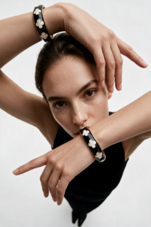Luxury Black Enamel & Mother-of-Pearl Clover Motif Bangle Bracelets