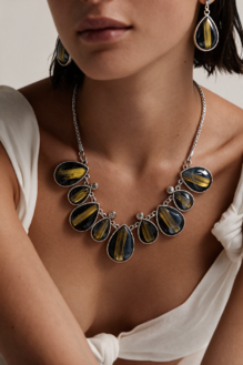 Black Rutilated Quartz Teardrop Necklace & Earring Set
