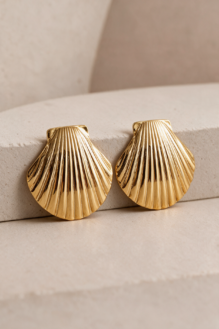 Sculptural Gold Scallop Shell Stud Earrings
