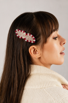 Luxury Ruby & Crystal Embellished Statement Hair Clip Barrette.