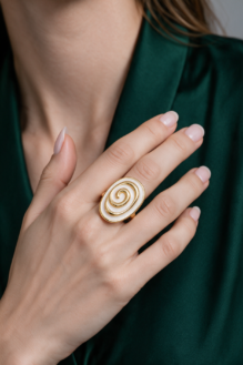 Plated Oval Spiral Enamel Cocktail Ring