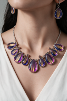 Iridescent Violet-Blue Rutilated Teardrop Necklace & Earring Set
