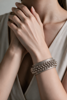 Oxidised Silver Beaded Cuff Bangle