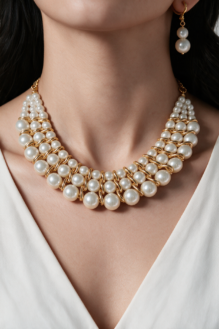 Gold Plated Multi-Strand Woven Pearl Collar Set
