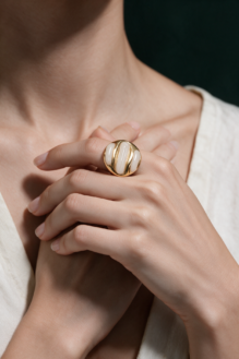 18K Gold Plated Oval Enamel Cocktail Ring