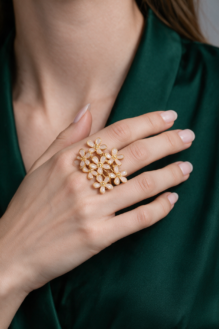 Plated Blooming Daisy Cluster Ring