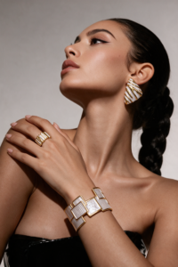 White Enamel & Gold Geometric Jewelry Set
