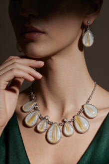 Golden Rutilated Quartz Teardrop Necklace & Earring Set