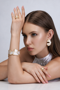 White Enamel & Gold Geometric Jewelry Set