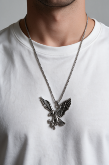 Men’s Antique Silver Winged Eagle Pendant Necklace