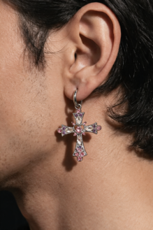 Pink Crystal Cross Drop Earrings