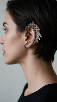 Men’s Antique Silver Fantasy Fairy & Rose Ear Cuff Wrap