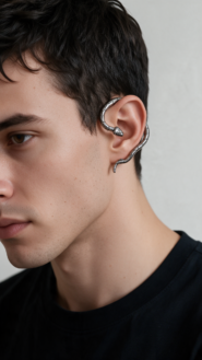 Men’s Polished Silver Serpent Ear Cuff Wrap