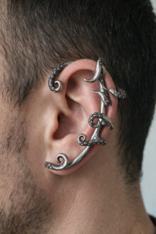 Men’s Antique Silver Octopus Tentacle Ear Cuff Wrap