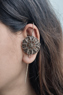 Antique Oxidised Silver Floral Mandala Ear Cuff Earrings
