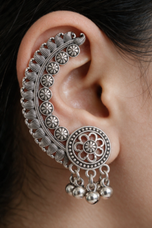 Antique Oxidised Silver Crescent Filigree Full-Ear Cuff
