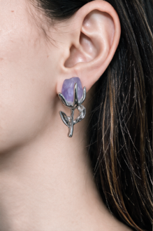 Silver Tulip Flower Earrings with Lavender Stone – Elegant Floral Statement Jewellery