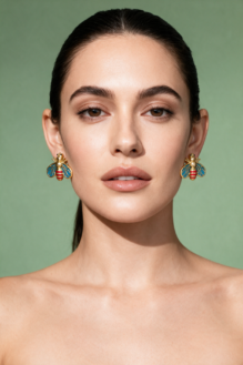 Boho-Fusion Gold Enamelled Bee Statement Stud Earrings