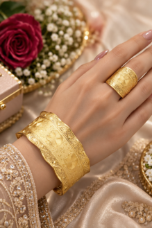 Heritage Gold-Plated Filigree Cuff Bracelet and Matching Ring Set