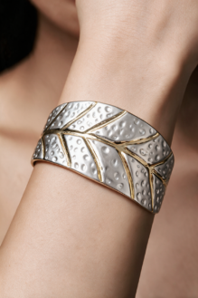 Silver & Gold Textured Statement Cuff Bracelet