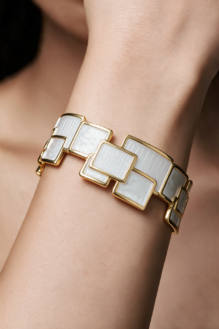 White Geometric Gold-Tone Link Bracelet