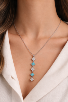 Turquoise Clover Silver Pendant Necklace