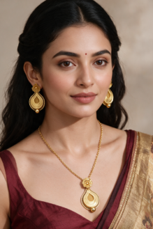 Heritage Gold-Plated Filigree Teardrop Pendant Necklace and Matching Earring Set