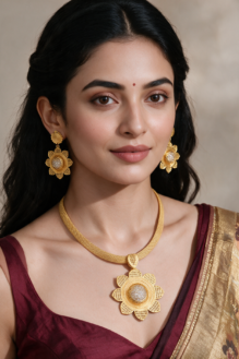 Heritage Gold-Plated Sunburst Pendant Necklace and Matching Earring Set