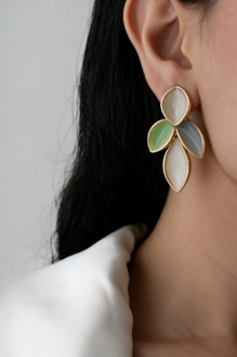 Gold-Plated Multi-Petal Enamel Stud Earrings – Elegant Floral Statement Jewellery
