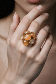 Amber Glow Gold-Plated Cocktail Ring with Orange Cabochon Stone