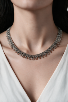 Antique Oxidised Silver Ghungroo Drop Tribal Necklace